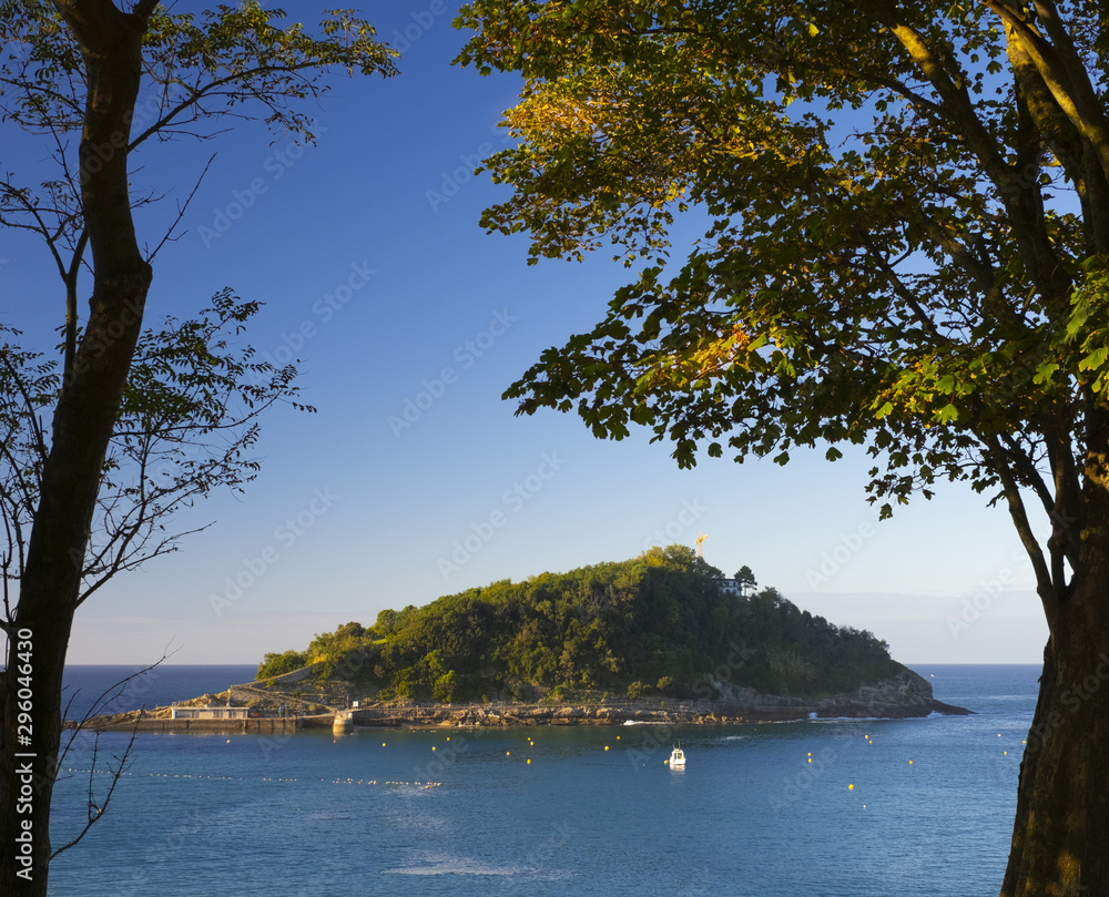 Autumn on Santa Clara Island in La Concha Bay, city of Donostia Autumn on Santa Clara Island in La Concha Bay, city of Donostia