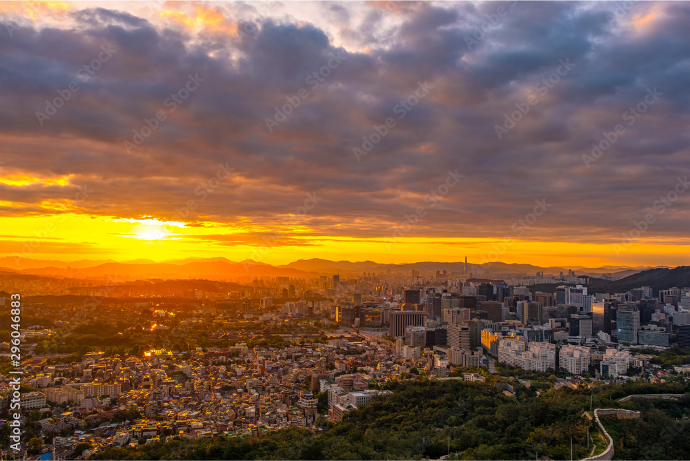 sunset over the city at seoul ,South Korea.