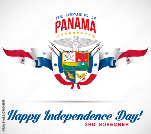 November 3 Independence Day Panama.  Vector festive banner with flags of The Panama. 