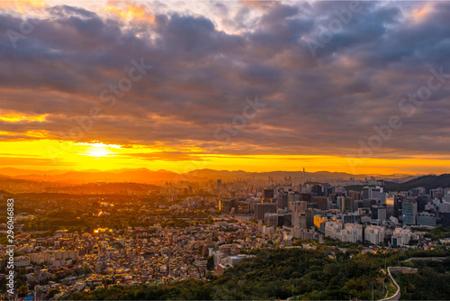 sunset over the city at seoul ,South Korea.