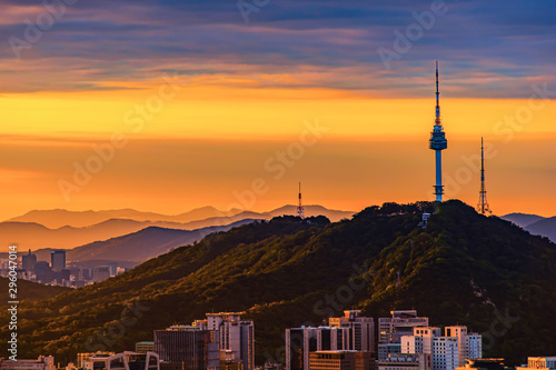 Sunrise of seoul ,cityscapes at Inwangsan mountain Seoul , South Korea.