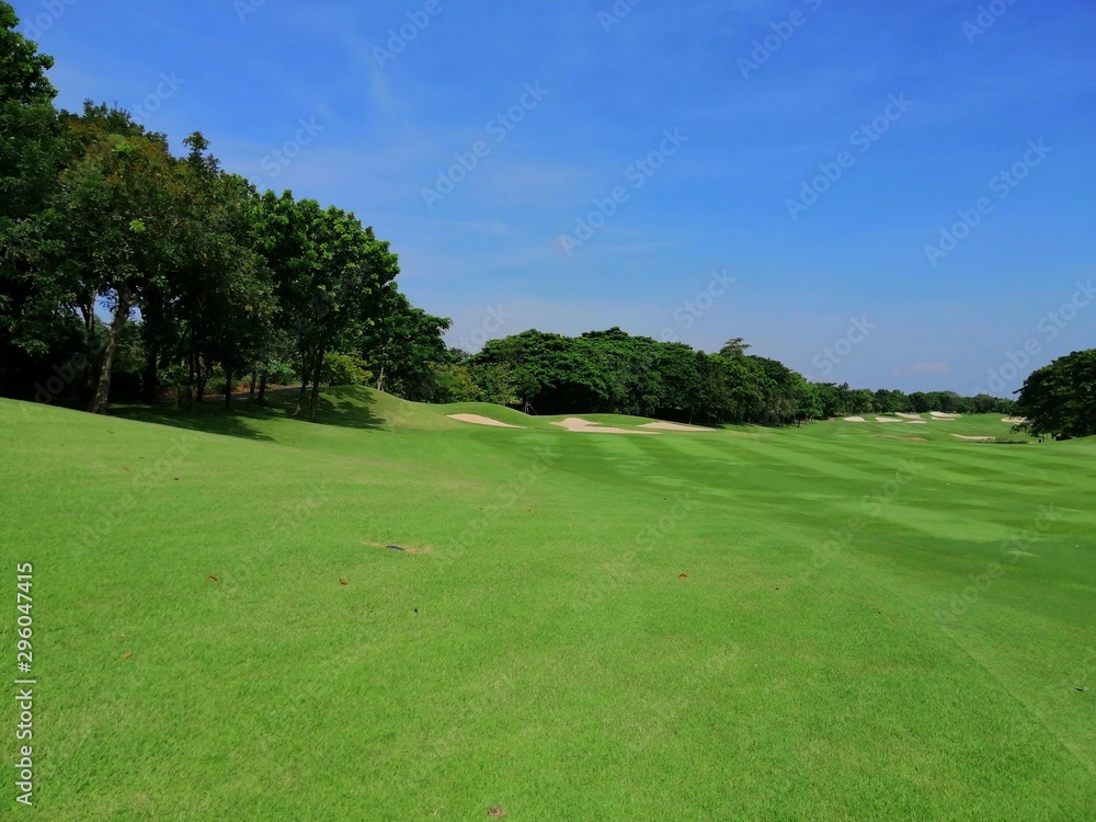 golf course on the background of blue sky