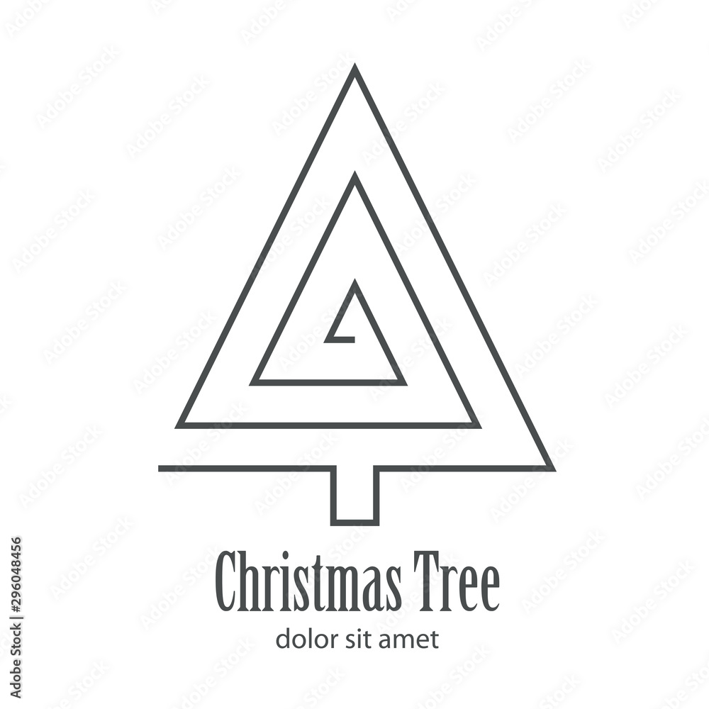Logotipo con texto Christmas Tree con árbol abstracto lineal triangulo concentrico en color gris