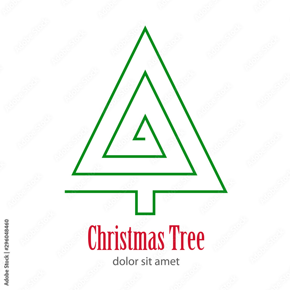 Logotipo con texto Christmas Tree con árbol abstracto lineal triangulo concentrico en color verde