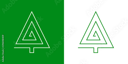 Logotipo con árbol abstracto lineal triangulo concentrico en verde y blanco