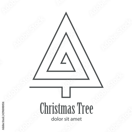 Logotipo con texto Christmas Tree con árbol abstracto lineal triangulo concentrico en color gris