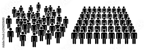 Large group of people. Concept of People Figure Pictogram Icons. Crowd signs. People standing in organized and disorganized groups.
