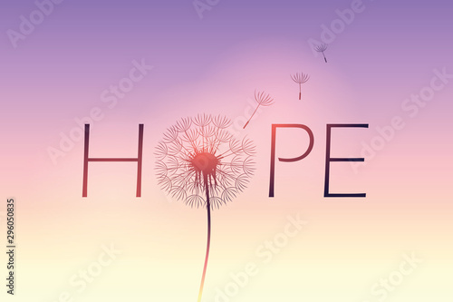 hope typography with dandelion on purple sky background vector illustration EPS10 photo