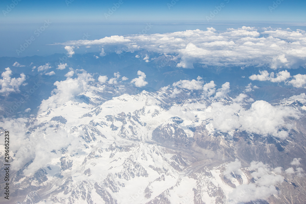 Snow cover Himalaya mountain. View from the airplane, Leh Ladakh, India.