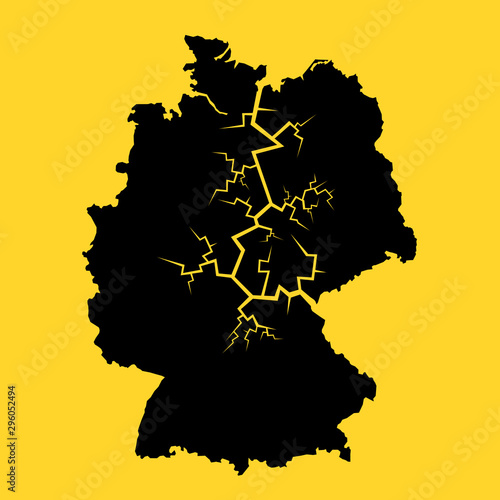 Germany is breaking up into west and eastern part of country, state and nation. Conflict, clash and disagreemnt leading to collapse and division. Vector illustration