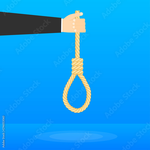 Rope hanging loop. Suicide and business. Tightens noose. Vector illustration.