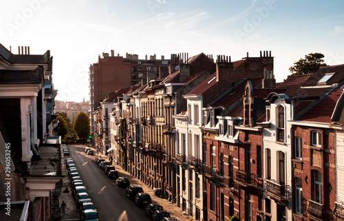 Beautiful buildings in Brussels in sunset light photo