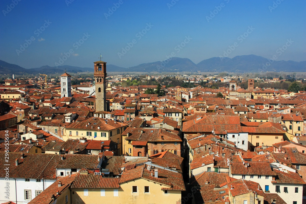 Ancient houses in the city of Lucca, Italy