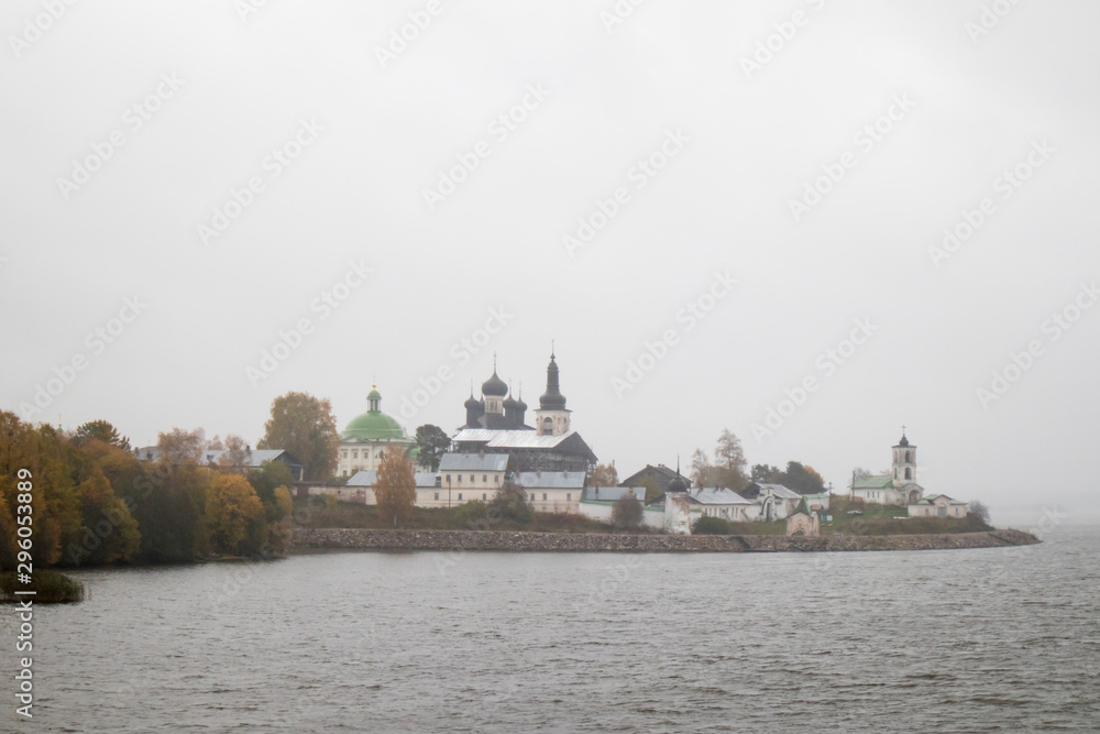 Russia,Vologda region,Kirillov district, the village of Goritsy, - 2 October 2019, Goritsky convent in raining weather