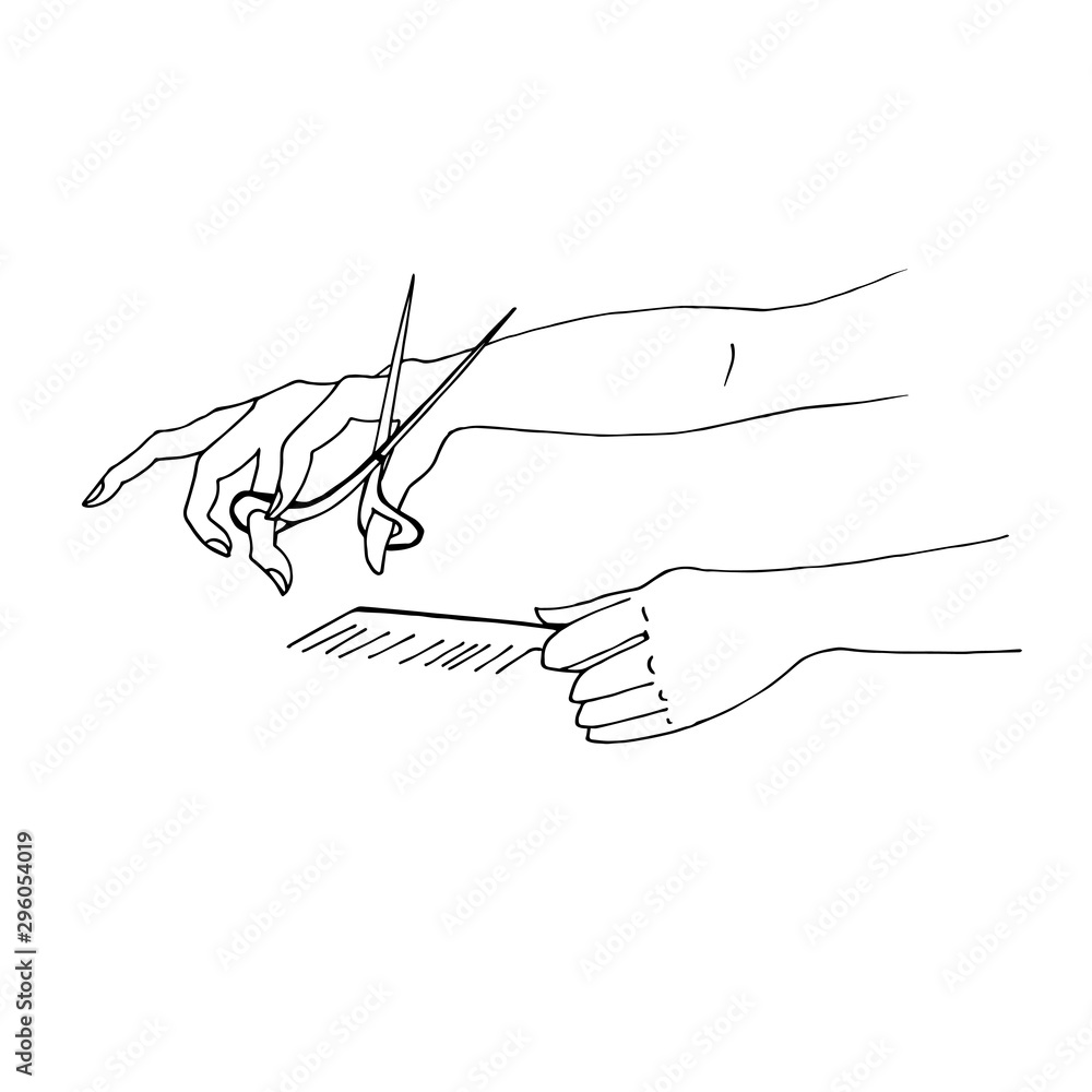 Hand-drawn illustration Barber scissors isolated on white background. Vector. Hand-drawn illustration Barber scissors isolated on white background. Vector.