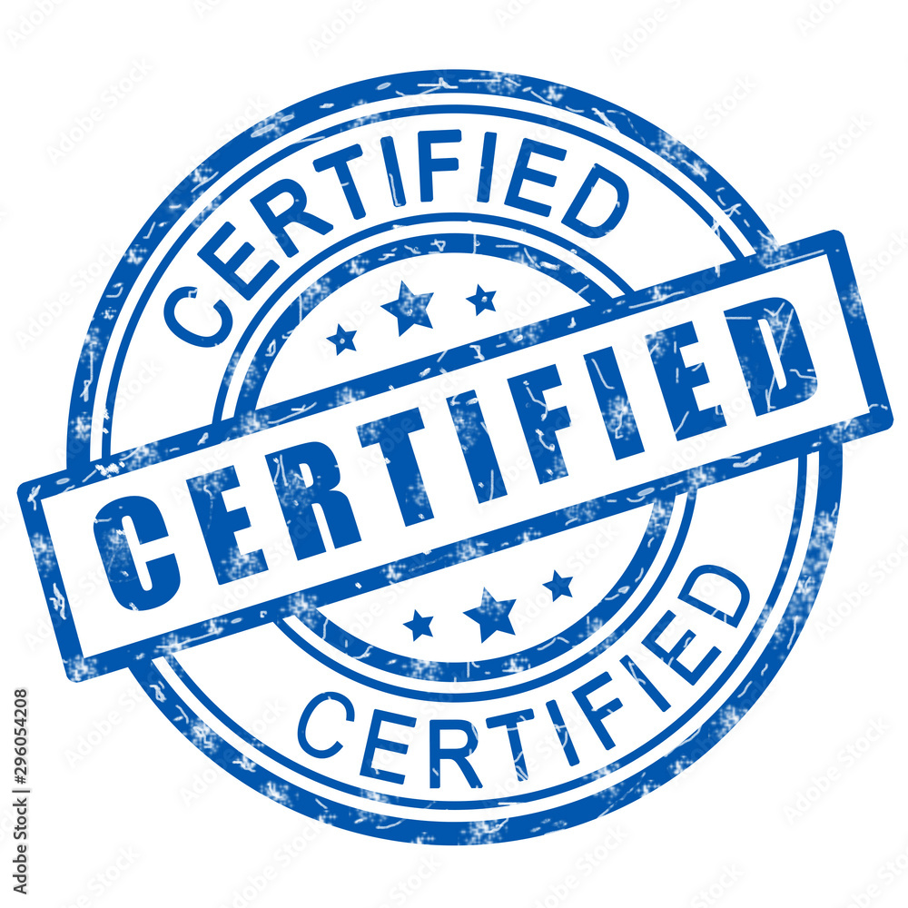 Certified stamp. Blue grunge certified stamp. Icon illustration. Certified stamp. Blue grunge certified stamp. Icon illustration.