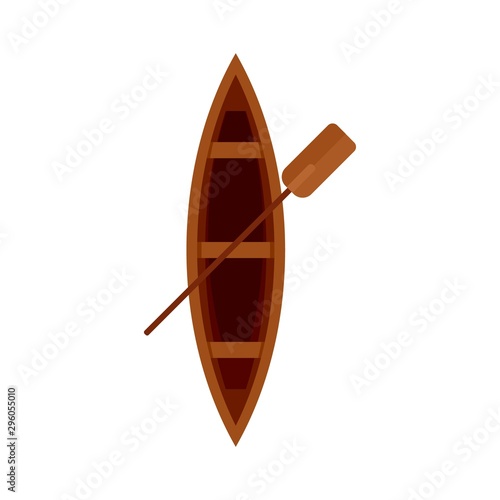 Top view wood boat icon. Flat illustration of top view wood boat vector icon for web design