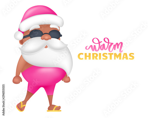 Summer Santa cartoon character. Vector illustration. Tropical Christmas and Happy New Year in a warm climate design.