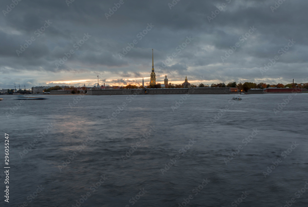 View of the Neva river and the Peter and Paul fortress. Saint-Petersburg. Russia