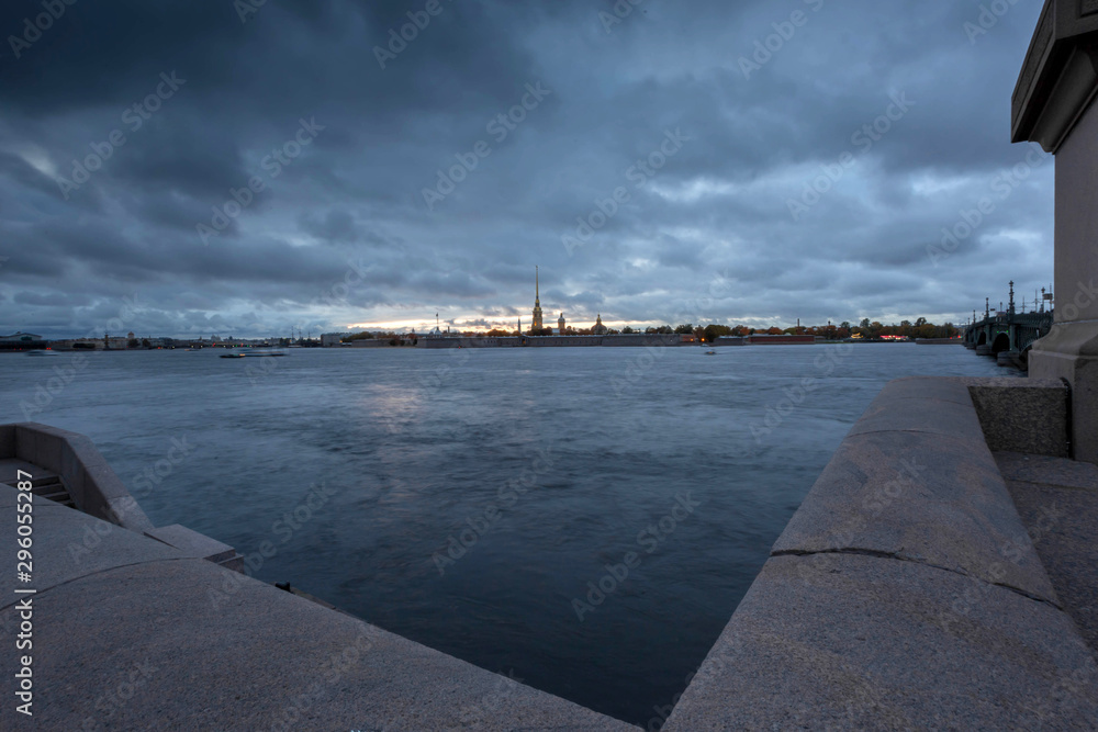 View of the Neva river and the Peter and Paul fortress. Saint-Petersburg. Russia