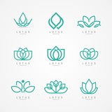 Linear lotus icon. Lotus logo vector template set design