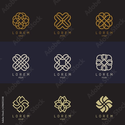 Geometric logo template set. Vector ornamental symbols