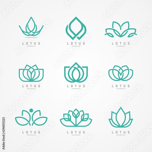 Linear lotus icon. Lotus logo vector template set design photo