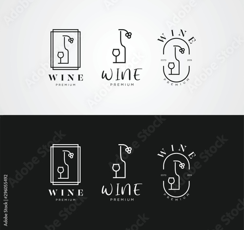 Logo combined of wine glass, bottle and grapes. Wine template icon logo design. Bar logo wine