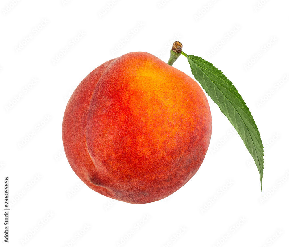 Peach with green leaf isolated on white background with clipping path Peach with green leaf isolated on white background with clipping path