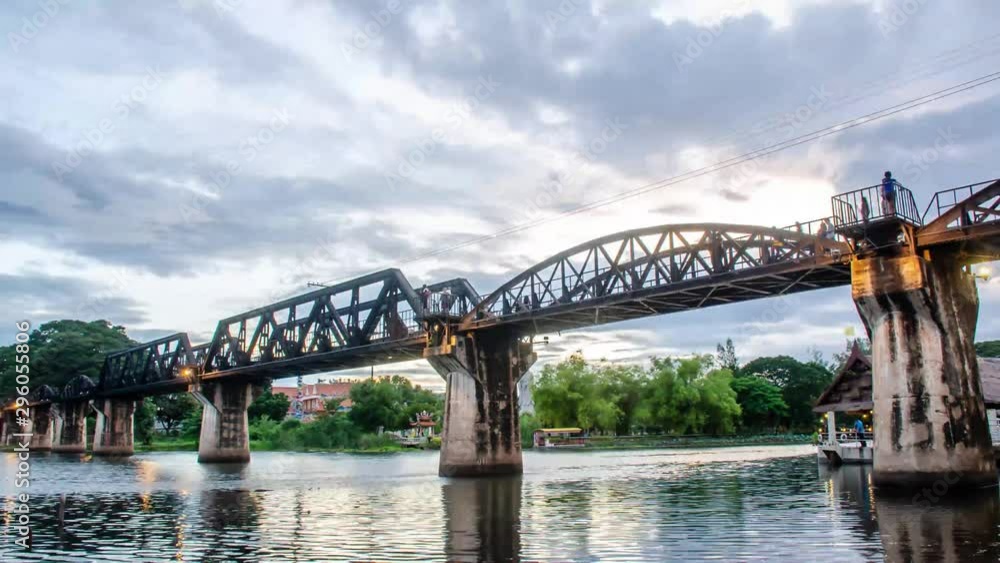 4k time-lapse,Bridge on the River Kwai,The death railway bridge is a history of world war ii, the death railway bridge over Kwai river built by Japanese soldiers at dusk, Kanchanaburi, Thailand 4k time-lapse,Bridge on the River Kwai,The death railway bridge is a history of world war ii, the death railway bridge over Kwai river built by Japanese soldiers at dusk, Kanchanaburi, Thailand