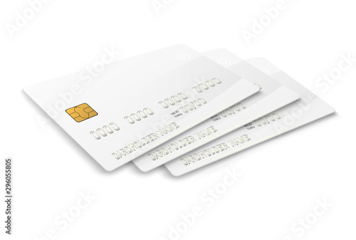 White credit plastic card with emv chip. Contactless payment