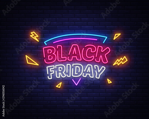Black Friday Sale neon sign vector. Black Friday Bid discount Design template neon sign, light banner, neon signboard, nightly bright advertising, light inscription. Vector illustration