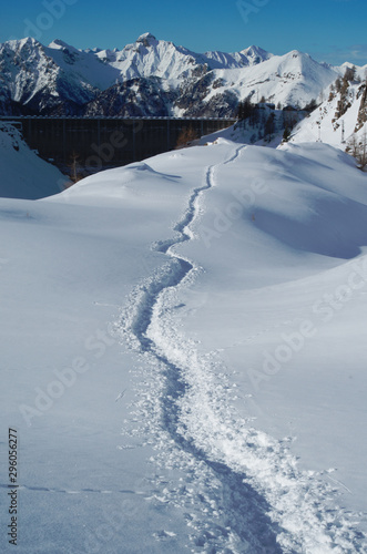 Winter mountains. Track in the snow. © travel nature