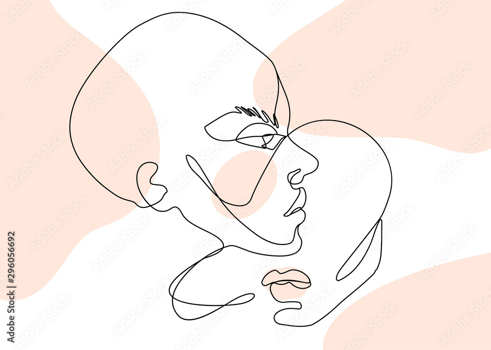 Continuous line vector drawing. Set of faces silhouettes. Abstract portrait. Continuous line vector drawing. Set of faces silhouettes. Abstract portrait.