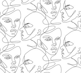 Deken met foto Lijnkunst patronen One line seamless pattern. Continuous line drawing background.  © yana2607