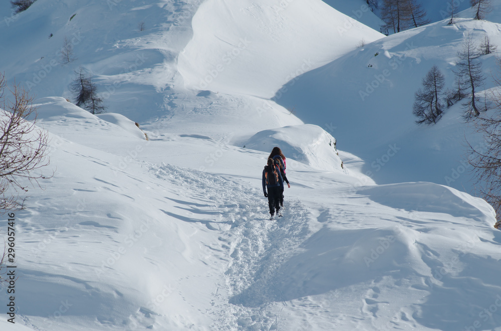 Naklejka premium Hikers in the snow