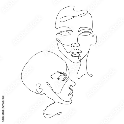 Fototapeta Naklejka Na Ścianę i Meble -  Continuous line vector drawing. Set of faces silhouettes. Abstract portrait.