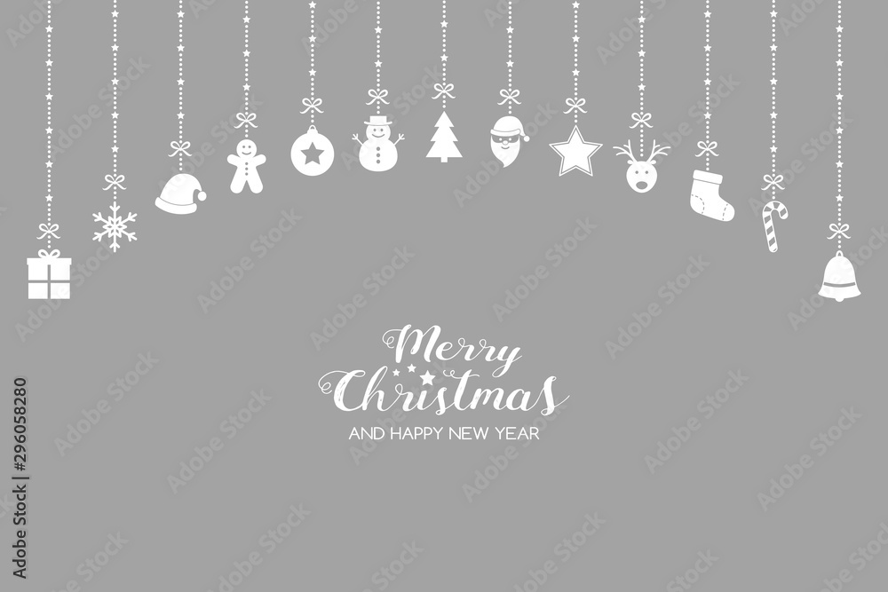 Elegant Christmas background with ornaments and greetings. Xmas decoration. Vector
