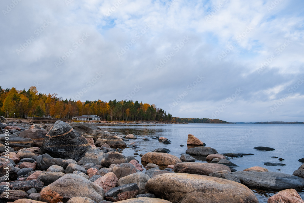 House on the shore of a cold lake. Autumn. Natural wildlife House on the shore of a cold lake. Autumn. Natural wildlife