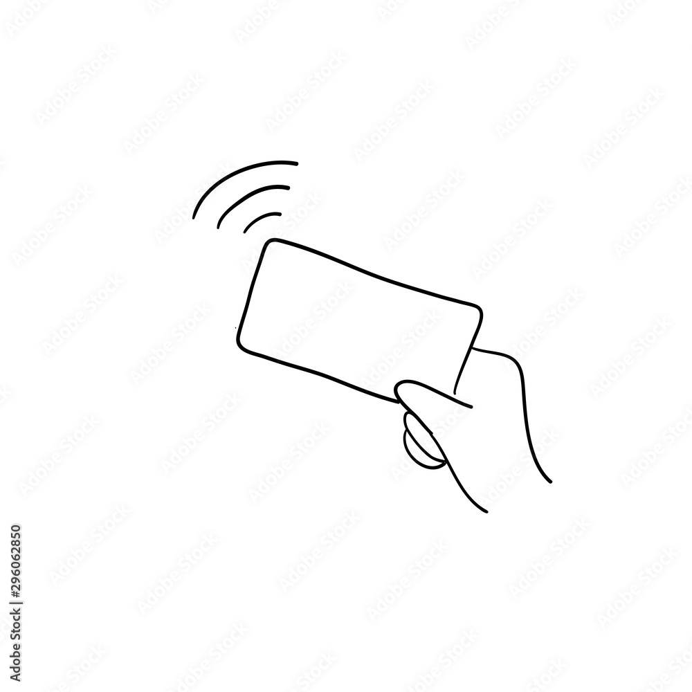Contactless NFC wireless pay sign logo. Credit card nfc payment vector concept.with handdrawn doodle style Contactless NFC wireless pay sign logo. Credit card nfc payment vector concept.with handdrawn doodle style