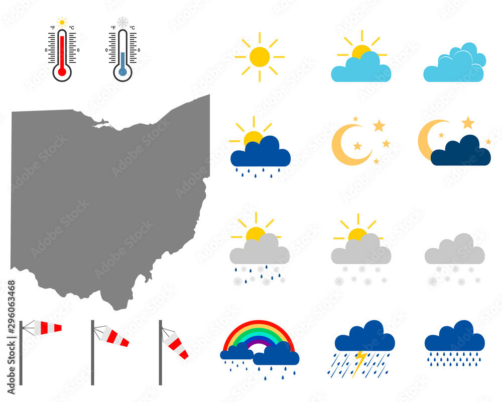 Karte von Ohio mit Wettersymbolen Karte von Ohio mit Wettersymbolen