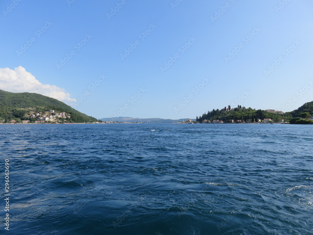 Boka Kotorska Montenegro sea bay in summer seen from the boat