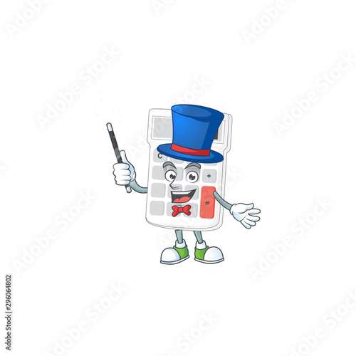 Magician white calculator cartoon character with mascot