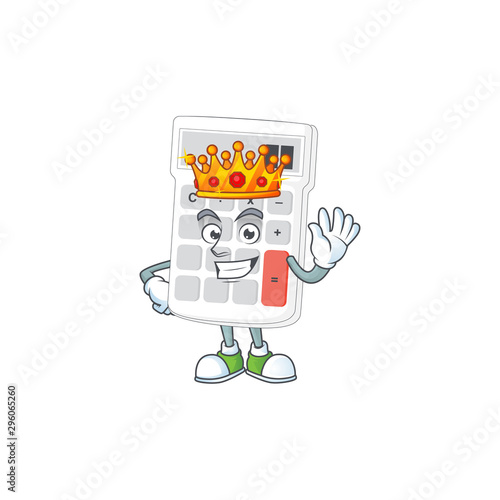 King white calculator cartoon character with mascot