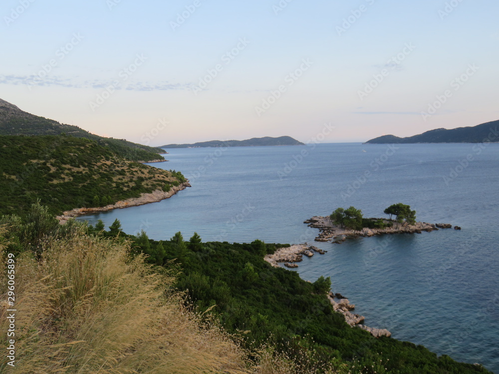 Coastal line with beach and islands - sea panorama