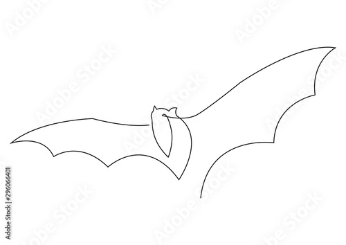 Continuous one line drawing. Halloween bat silhouette. Vector illustration