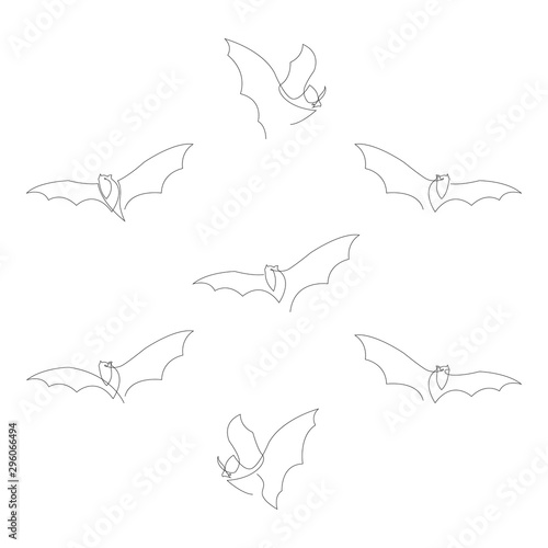 Continuous one line drawing. Halloween bat silhouette. Vector illustration