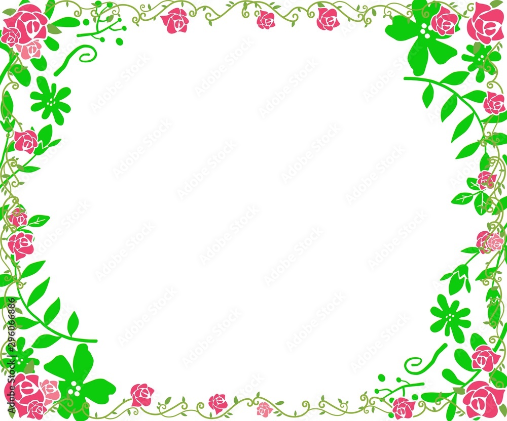  illustration style pink flower frame with white background hand drawn