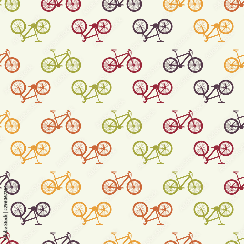 pattern of different color bicycles on background