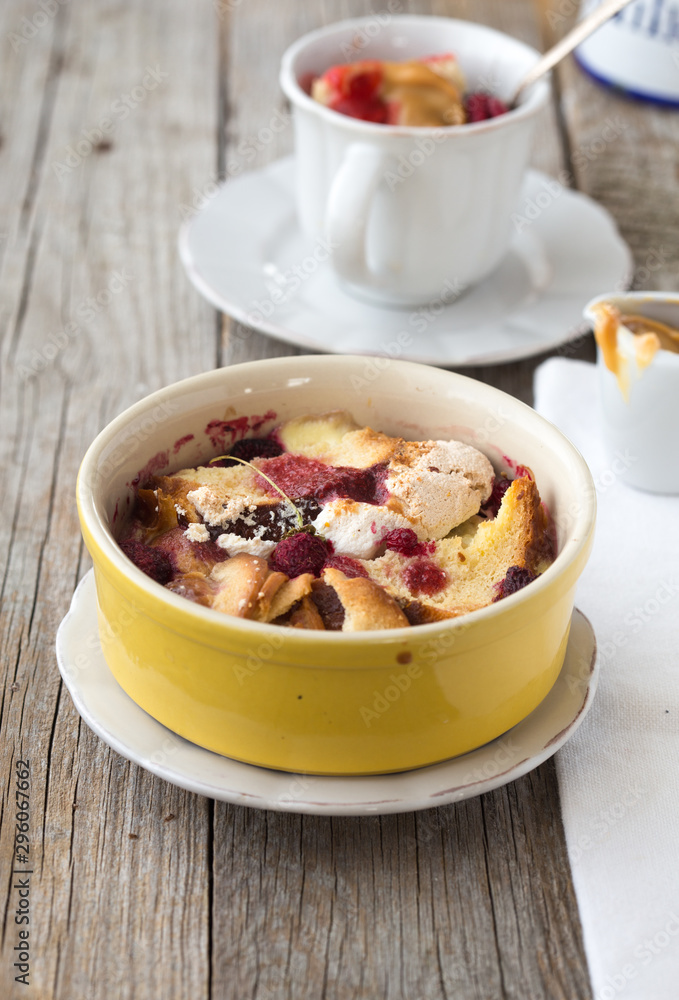 close up of rustic golden english bread and butter pudding close up of rustic golden english bread and butter pudding